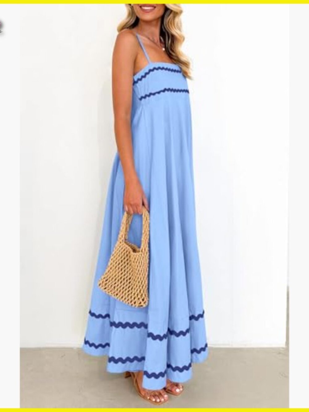 Flowy Maxi Dress Boho Chic Spaghetti Strap Ruffle Casual Beach Vacation - Picture 3 of 7